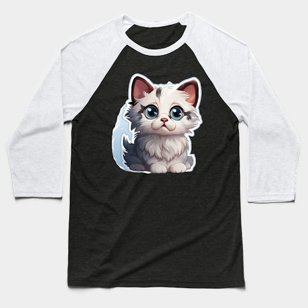 Mysterious Cat with White Fur and Blue Shadow Baseball T-Shirt by Artisan Design 